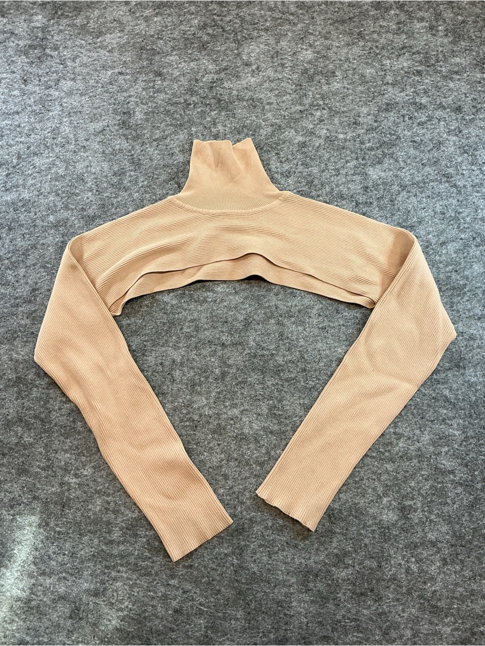 Rehab Lab Crop Long-Sleeve Ribbed Mock Neck Bolero in Beige Best Fits M